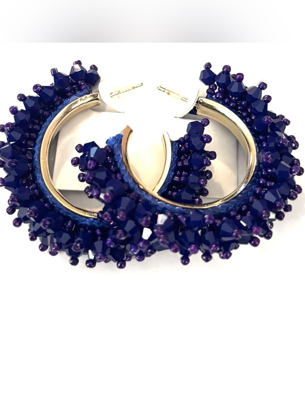 Fashion Jewelry Dark Purple Beaded Hoop Earrings